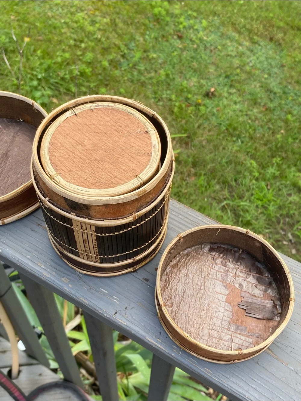 Handcrafted Indonesian Brown Bamboo Storage Canister Set of 3 Bark Box